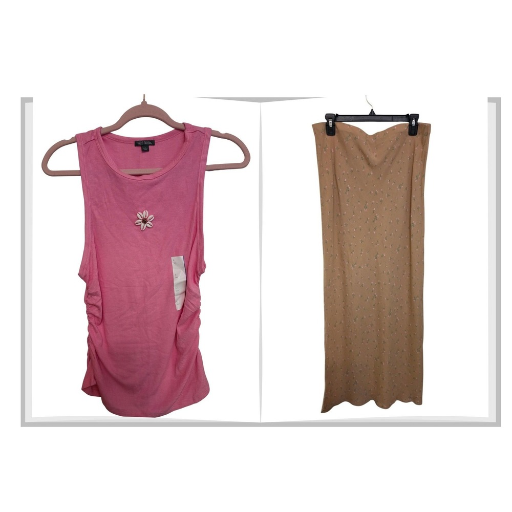 Wild Fable Bundle L Ribbed Tank Midi Skirt Ditsy Floral Y2K‎ Coquette Set